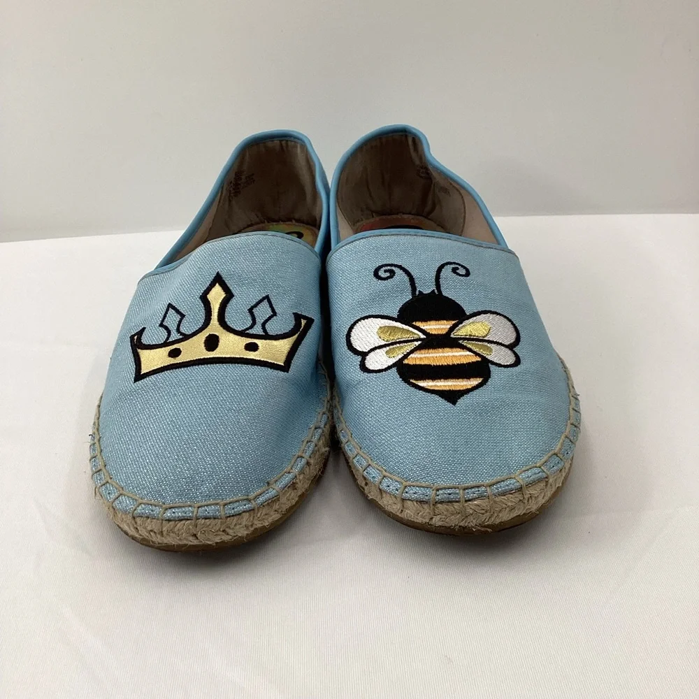 Sam Edelman Circus Light Blue Espadrille Flats with Bee & Gold Crown